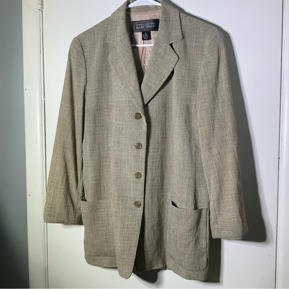 Ellen Tracy Brown Plaid Blazer Sz 8 Wool, Linen Gorgeous! - Picture 8 of 11